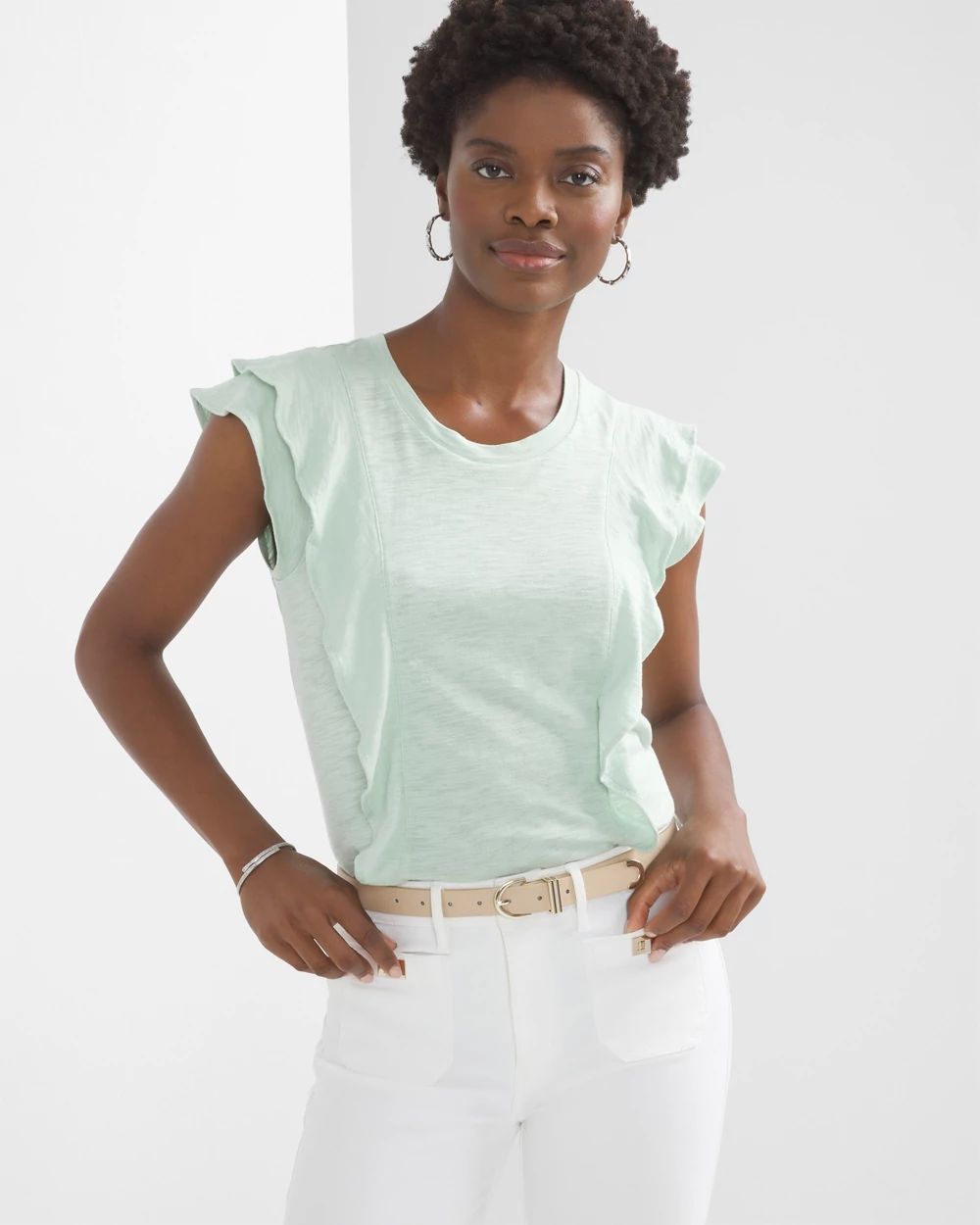 Ruffled Sleeves White Tee